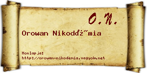 Orowan Nikodémia névjegykártya